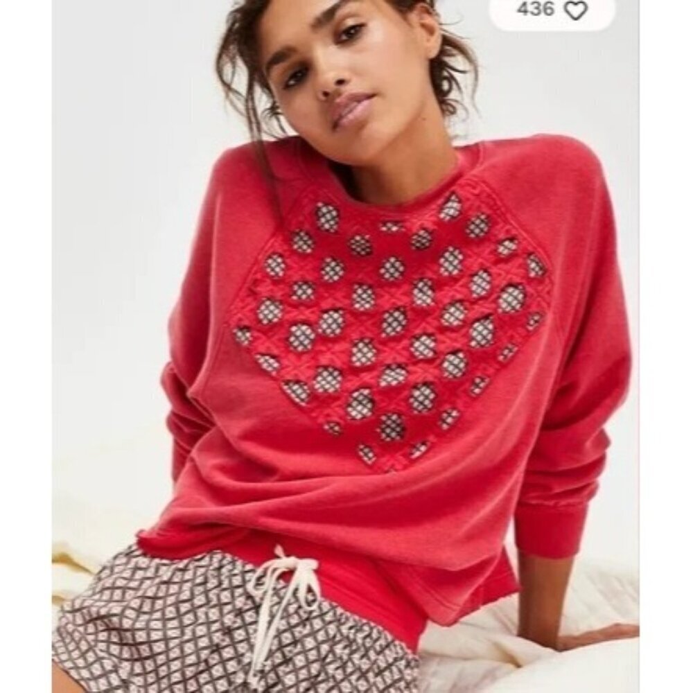 NEW Free People Intimates Slay Ride Crew Neck Sweatshirt Red Size XS Top Only